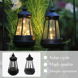 led solar retro kerosene lamp | hanging portable candle lantern for outdoor courtyard & garden