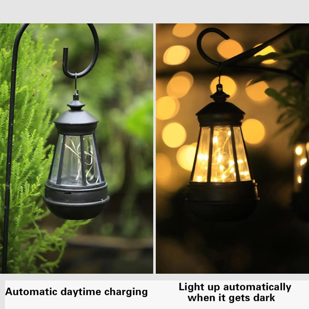 LED Solar Retro Kerosene Lamp Hanging Portable Candle Lantern For Outdoor Courtyard Garden 5
