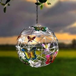 solar butterfly pendant light | outdoor waterproof weaving mesh round ball lamp