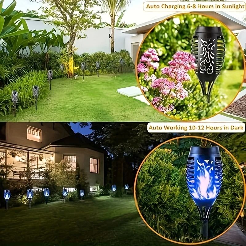 12 LED Solar Flame Torch Light Halloween Exclusive Flickering Waterproof Garden Lamp 2
