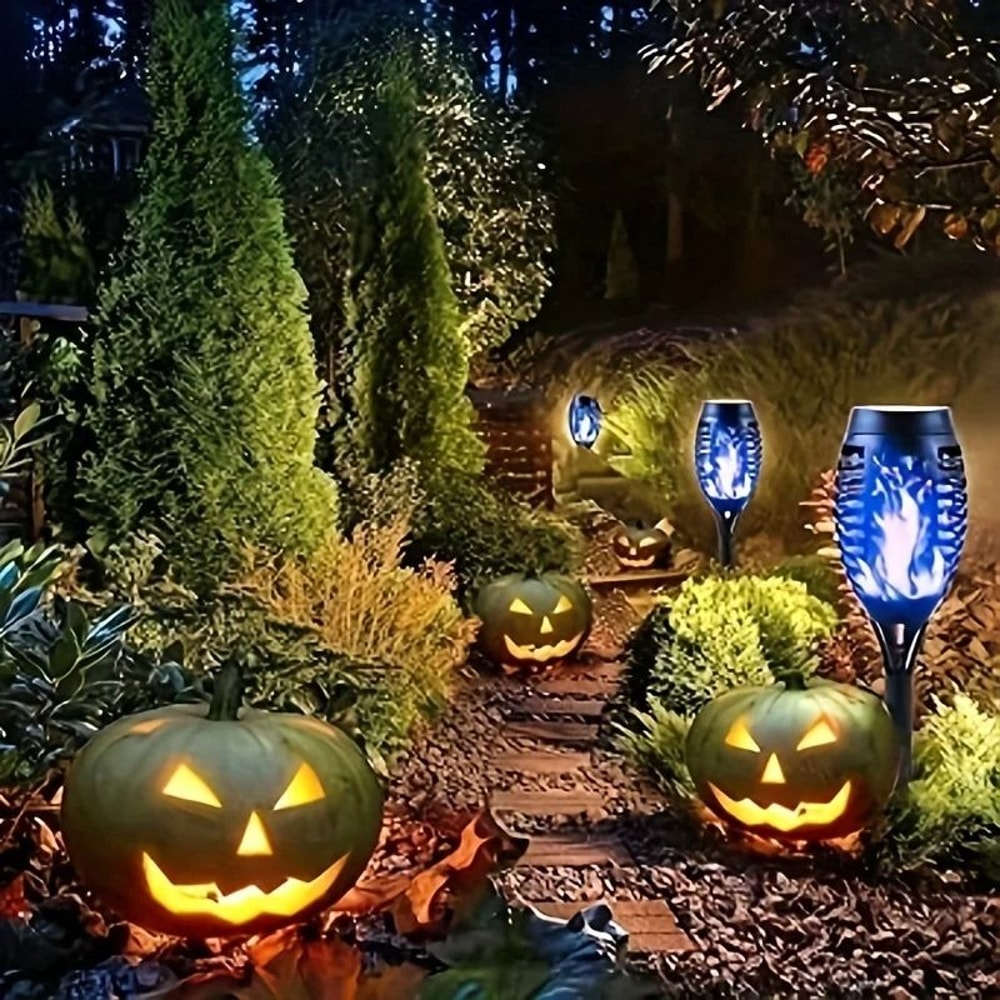 12 LED Solar Flame Torch Light Halloween Exclusive Flickering Waterproof Garden Lamp 5