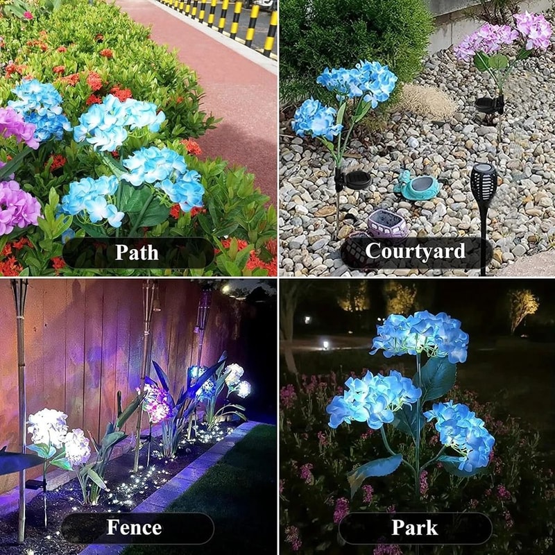 3Head Solar Hydrangea Rose Garden Lights Decorative Floral LED Memorial Landscape Lighting 4