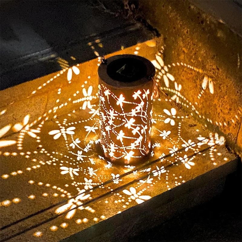 LaserCut Metal Butterfly Solar Lantern Waterproof Decorative Hanging LED Light For Yards Patios 4