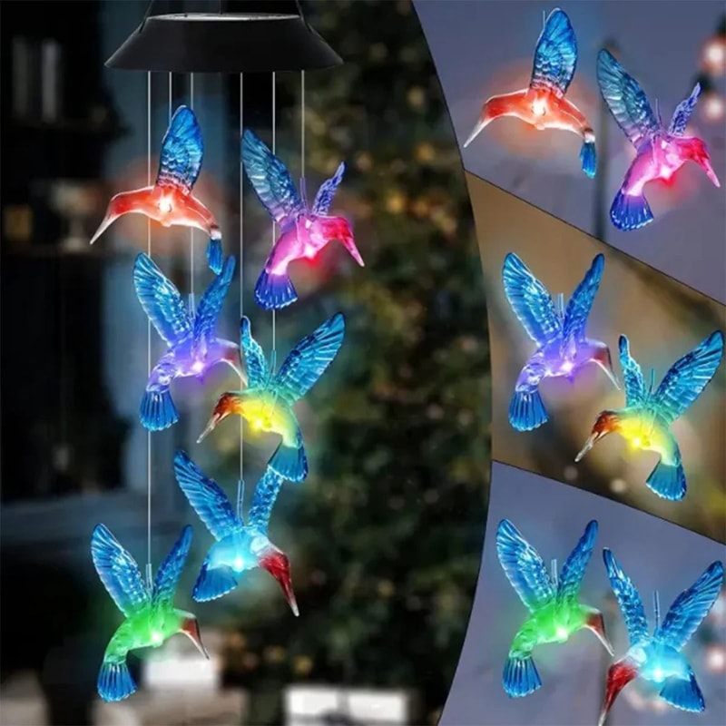 Hummingbird Solar Wind Chime Light ColorChanging Waterproof Outdoor LED Lantern 1