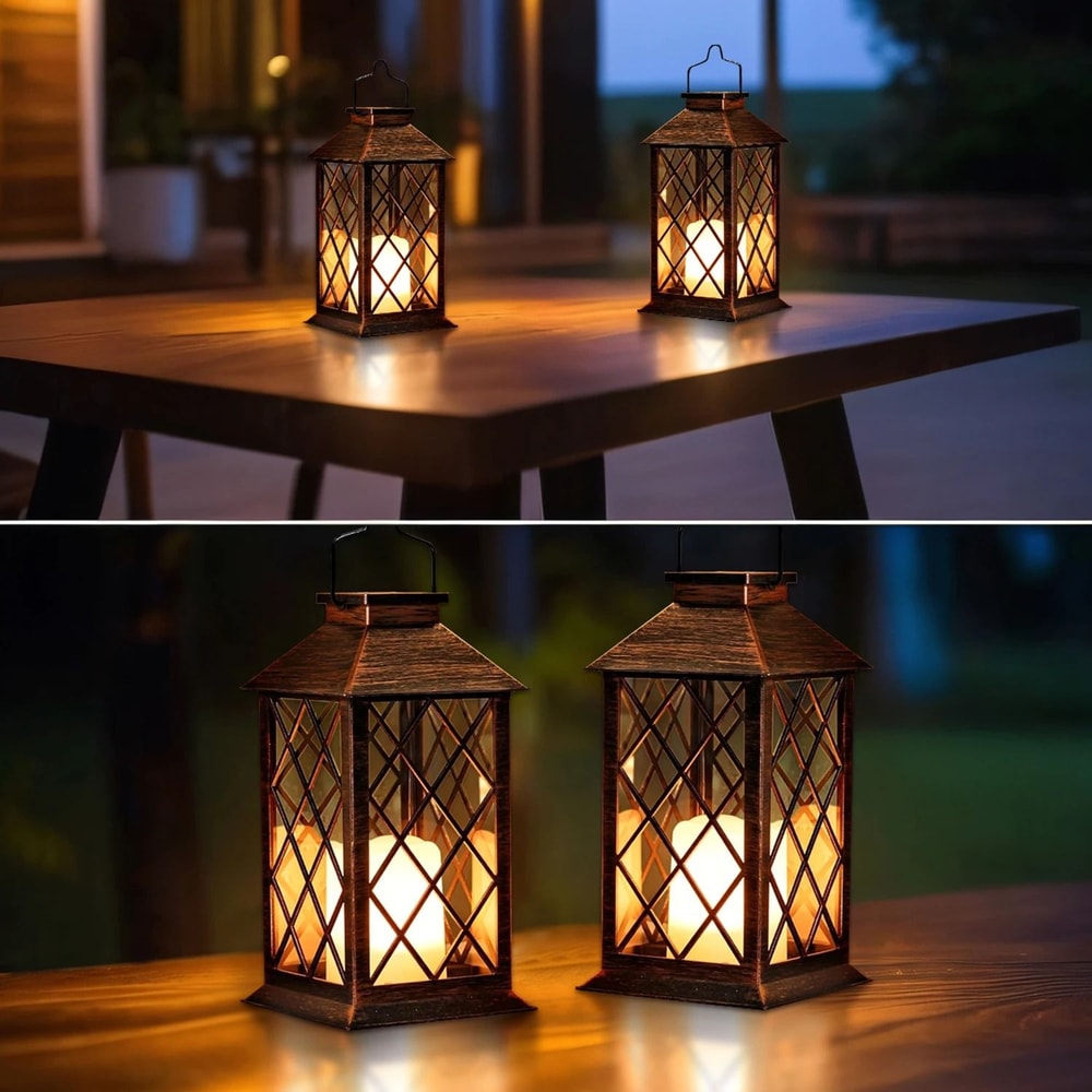 Solar Hanging Lantern Flickering Flameless Candle Waterproof LED Outdoor Light 4