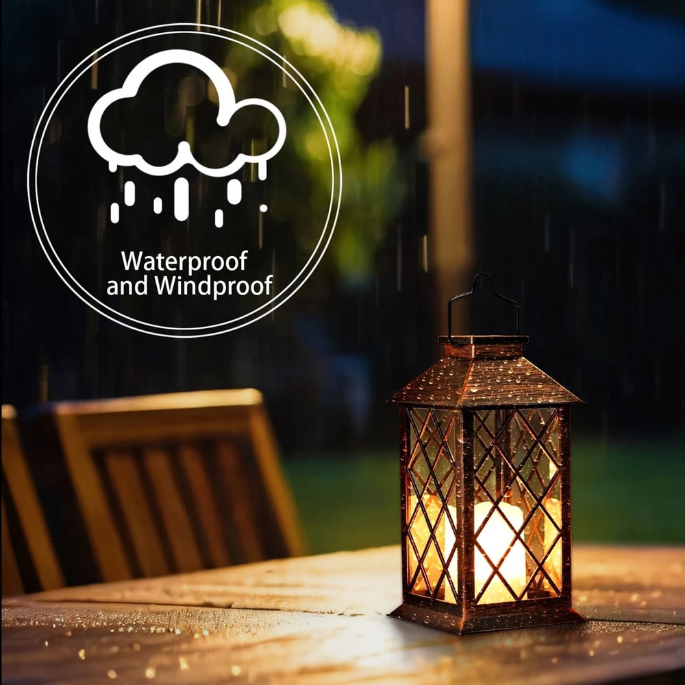 Solar Hanging Lantern Flickering Flameless Candle Waterproof LED Outdoor Light 5