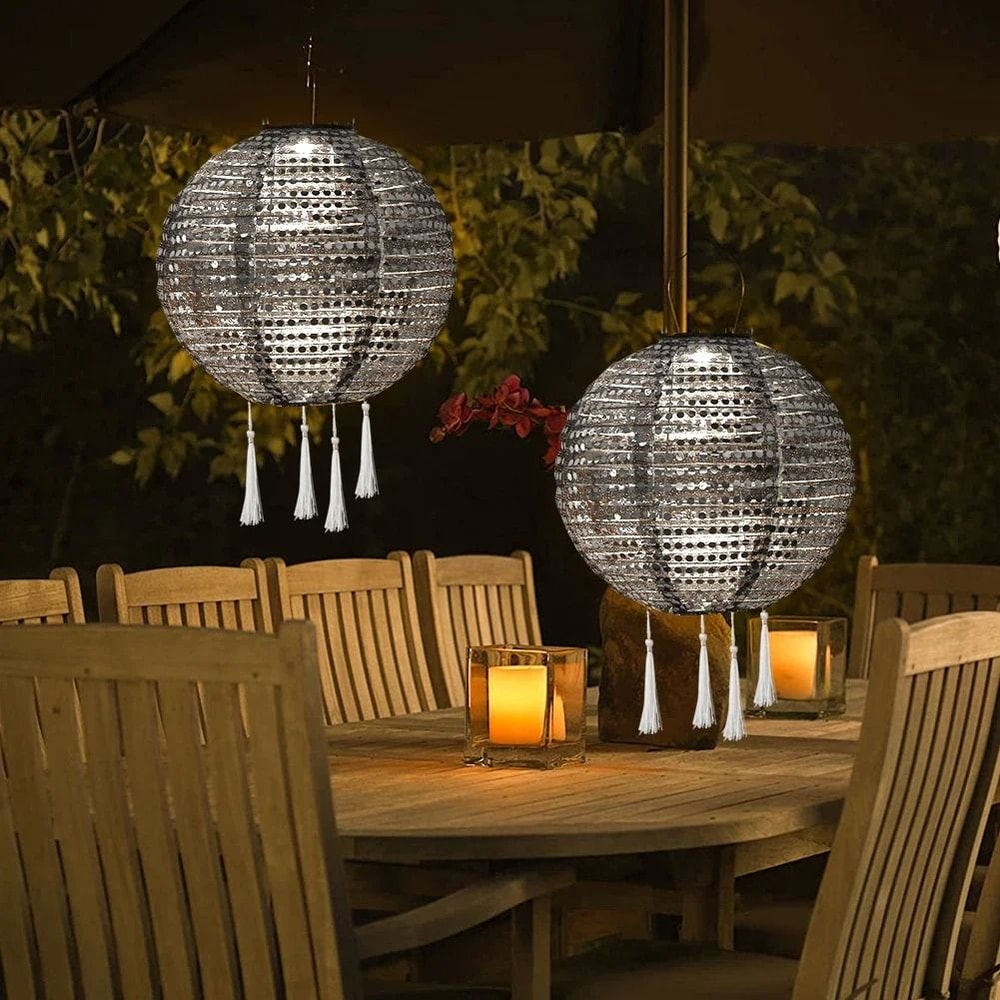 25cm LED Solar Hanging Lantern Waterproof Nylon Projection Light For Garden Party Decor 2