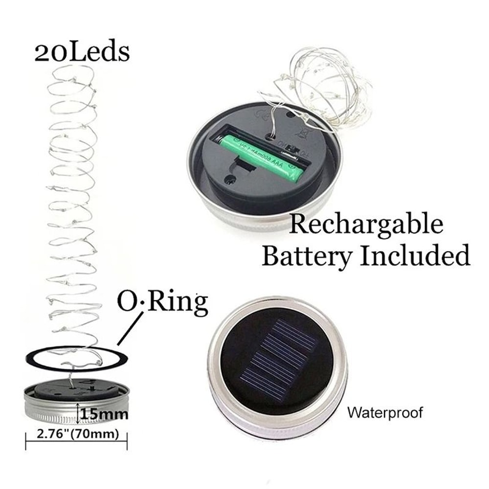 Solar Fairy Light Replacement Lid Waterproof Glass Jar Decorative LED String Light Accessories 4