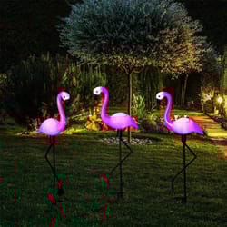 solar flamingo garden stake lights | waterproof pink flamingo lawn ornaments & patio decor