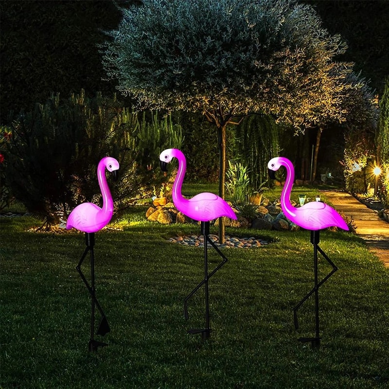 Solar Flamingo Garden Stake Lights Waterproof Pink Flamingo Lawn Ornaments Patio Decor 0