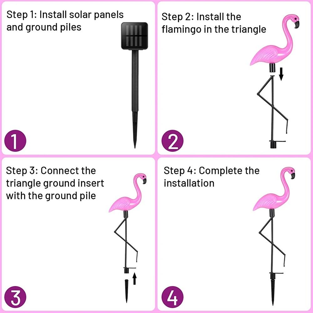 Solar Flamingo Garden Stake Lights Waterproof Pink Flamingo Lawn Ornaments Patio Decor 3