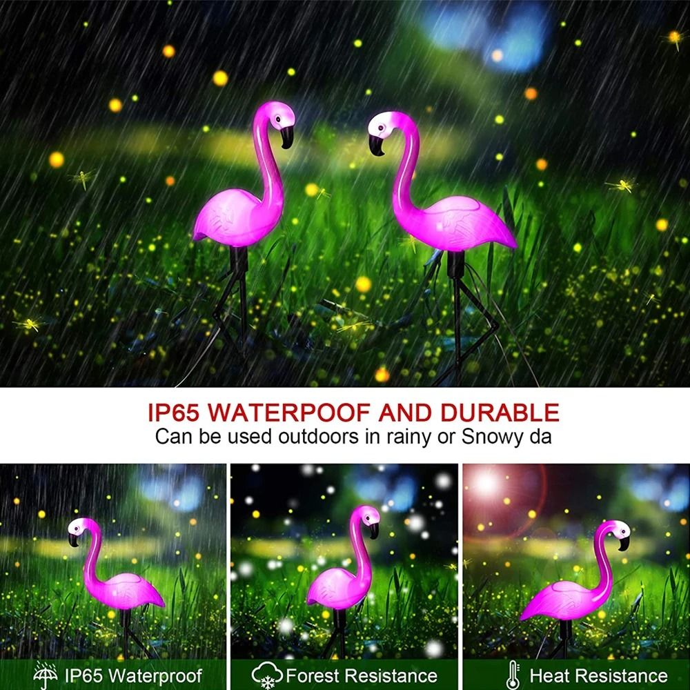 Solar Flamingo Garden Stake Lights Waterproof Pink Flamingo Lawn Ornaments Patio Decor 4