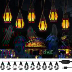 10-bulb flickering flame solar string lights | waterproof outdoor halloween yard & patio decor