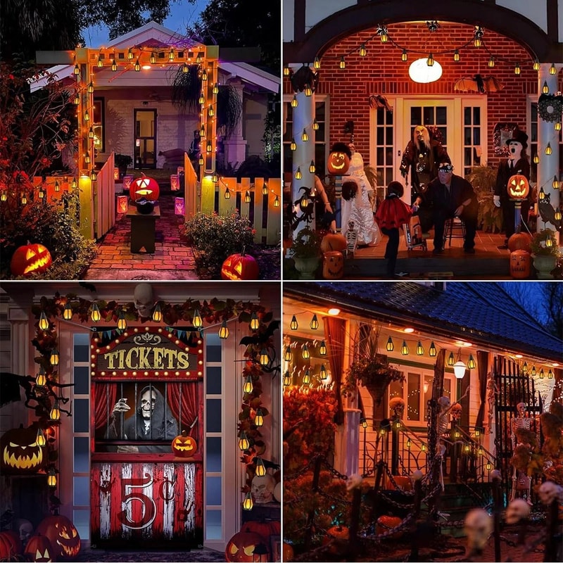 10Bulb Flickering Flame Solar String Lights Waterproof Outdoor Halloween Yard Patio Decor 5