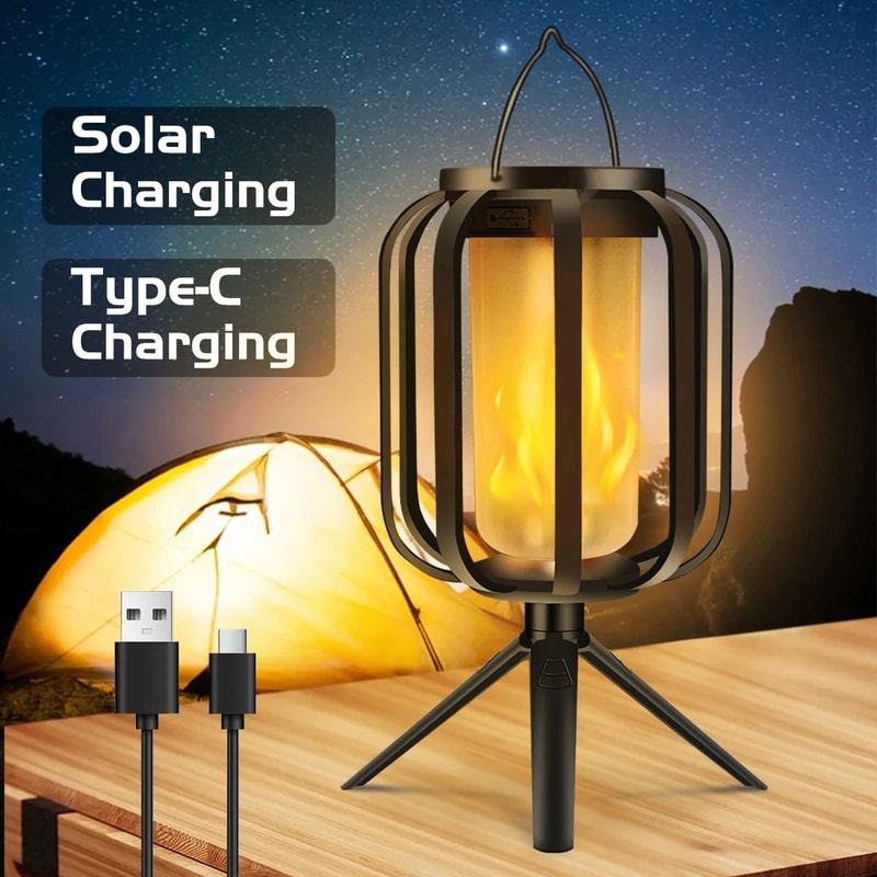 DualCharging Solar Flame Lantern Waterproof Outdoor Hanging Decorative Light For Gardens Patios 0
