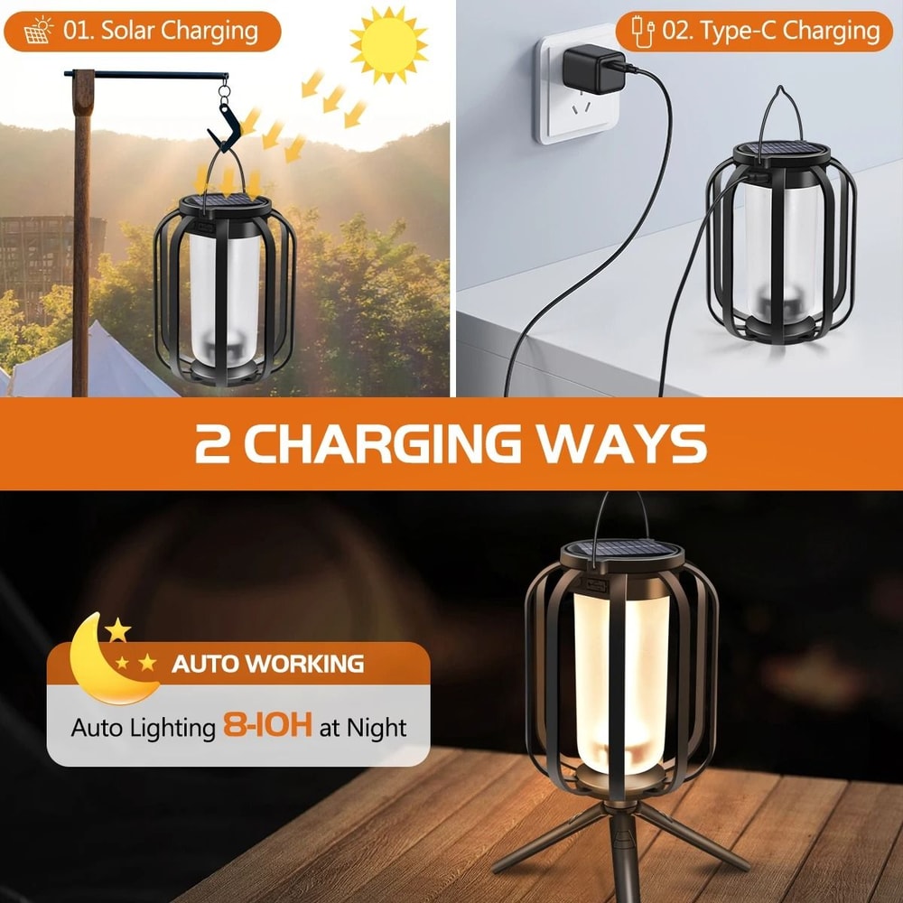 DualCharging Solar Flame Lantern Waterproof Outdoor Hanging Decorative Light For Gardens Patios 3