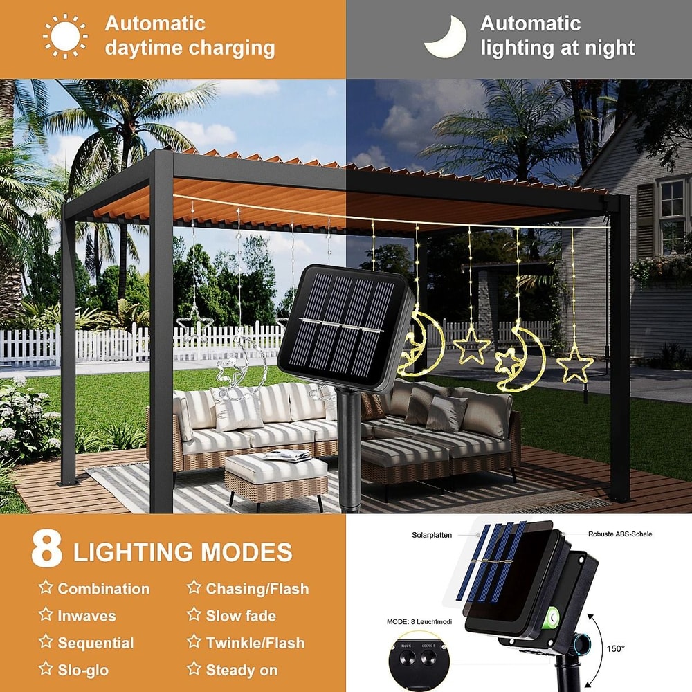 Solar LED Moon Star Curtain Lights Waterproof Outdoor String Lights With 8 Lighting Modes 1