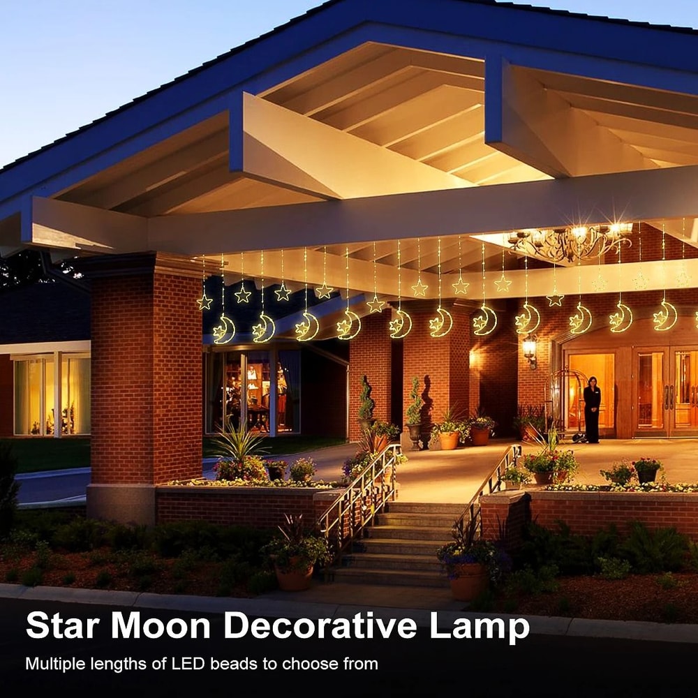 Solar LED Moon Star Curtain Lights Waterproof Outdoor String Lights With 8 Lighting Modes 3