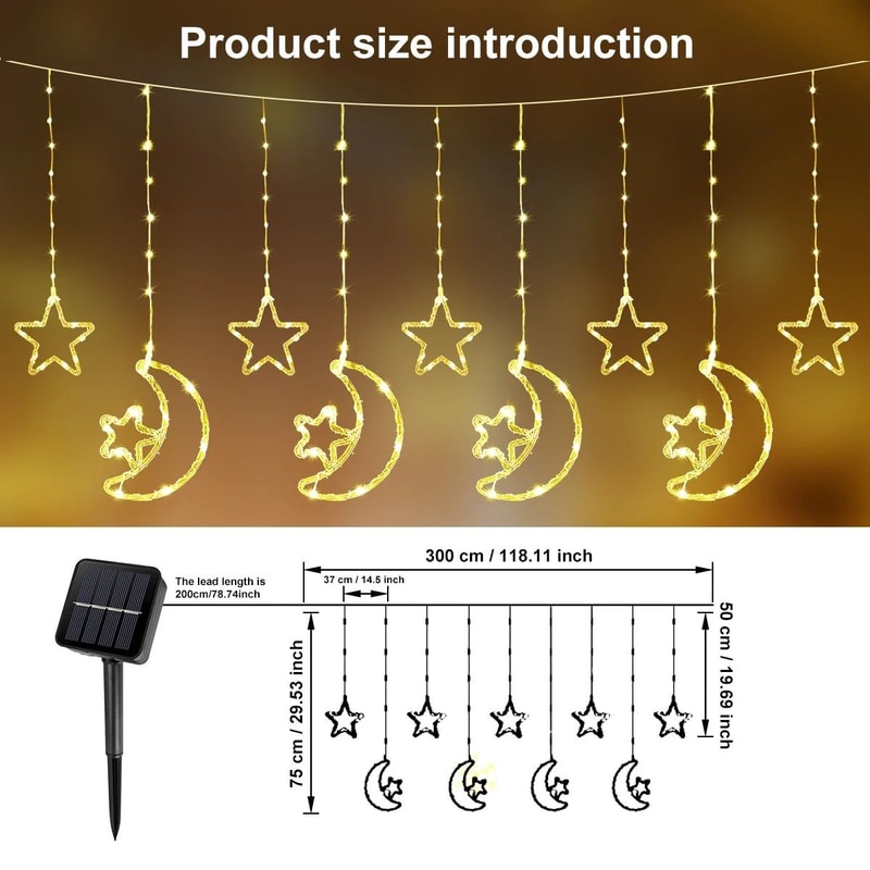 Solar LED Moon Star Curtain Lights Waterproof Outdoor String Lights With 8 Lighting Modes 4