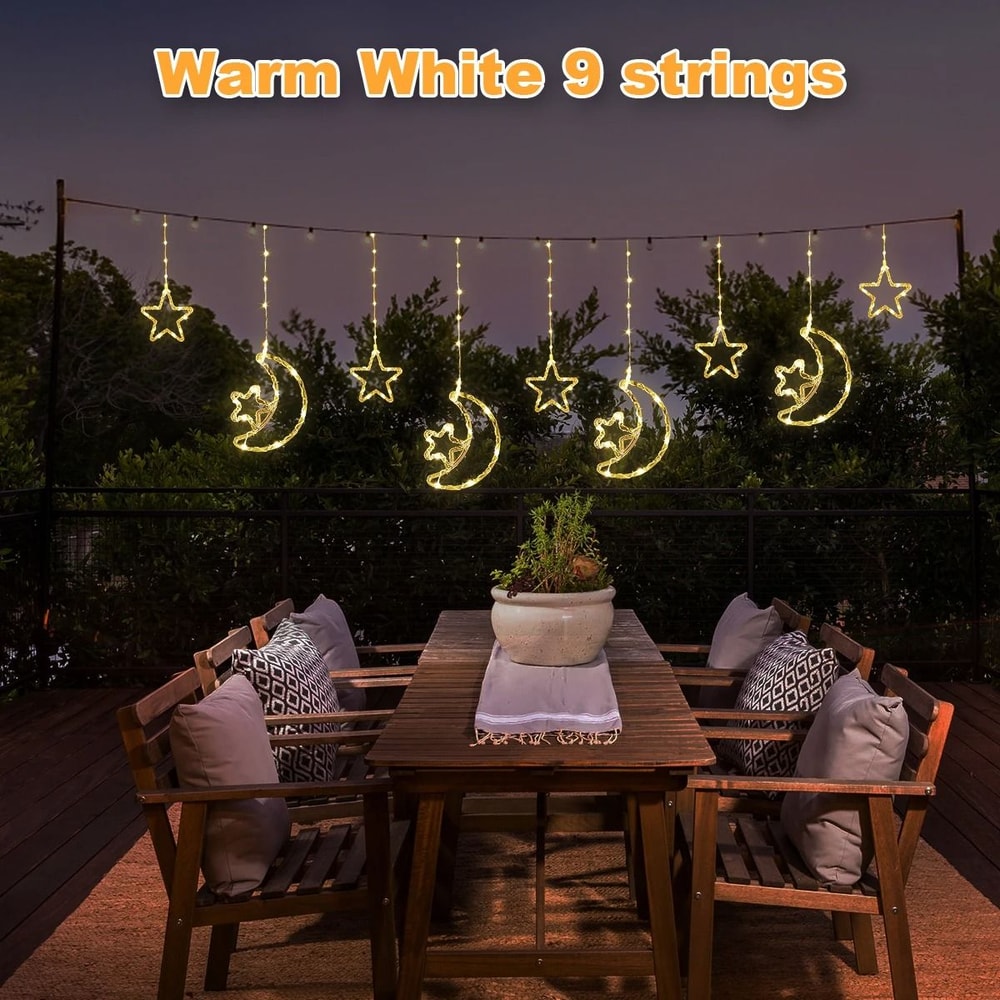 Solar LED Moon Star Curtain Lights Waterproof Outdoor String Lights With 8 Lighting Modes 6