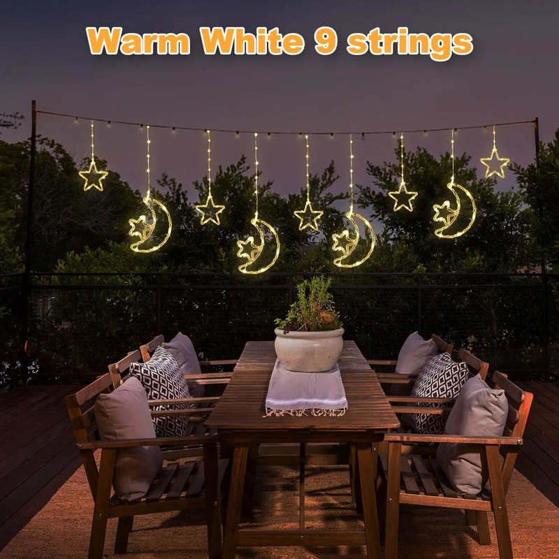 Solar LED Moon Star Curtain Lights Waterproof Outdoor String Lights With 8 Lighting Modes 6