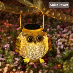 hanging solar owl lantern | waterproof decorative metal garden light for patio & pathway