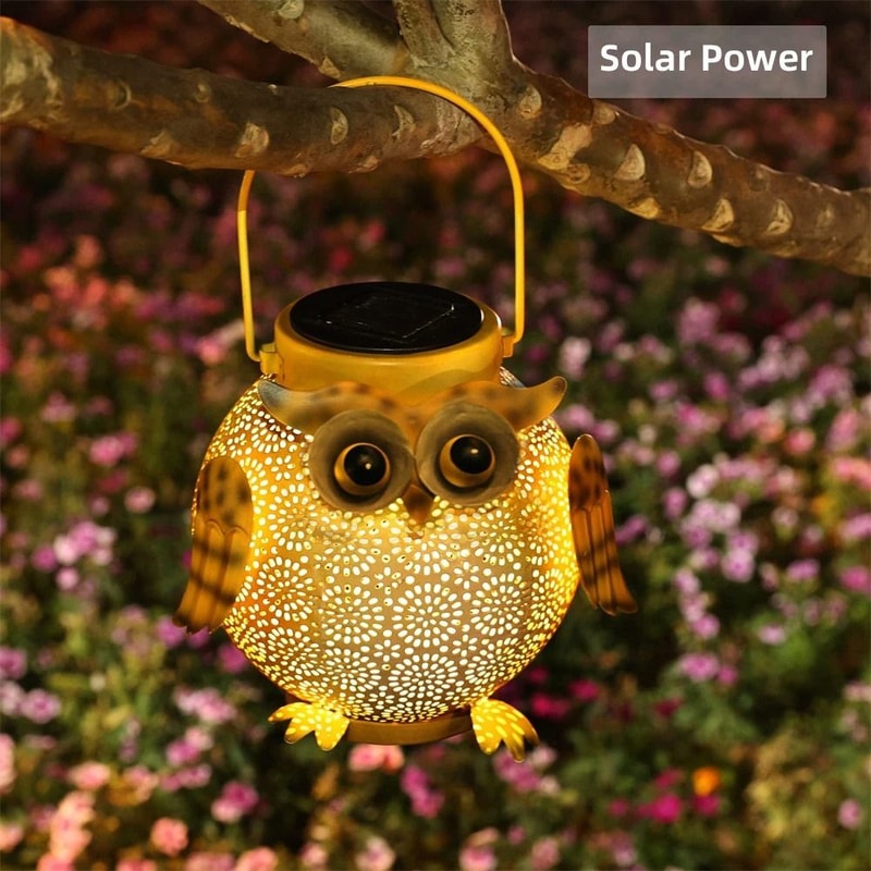 Hanging Solar Owl Lantern Waterproof Decorative Metal Garden Light For Patio Pathway 0