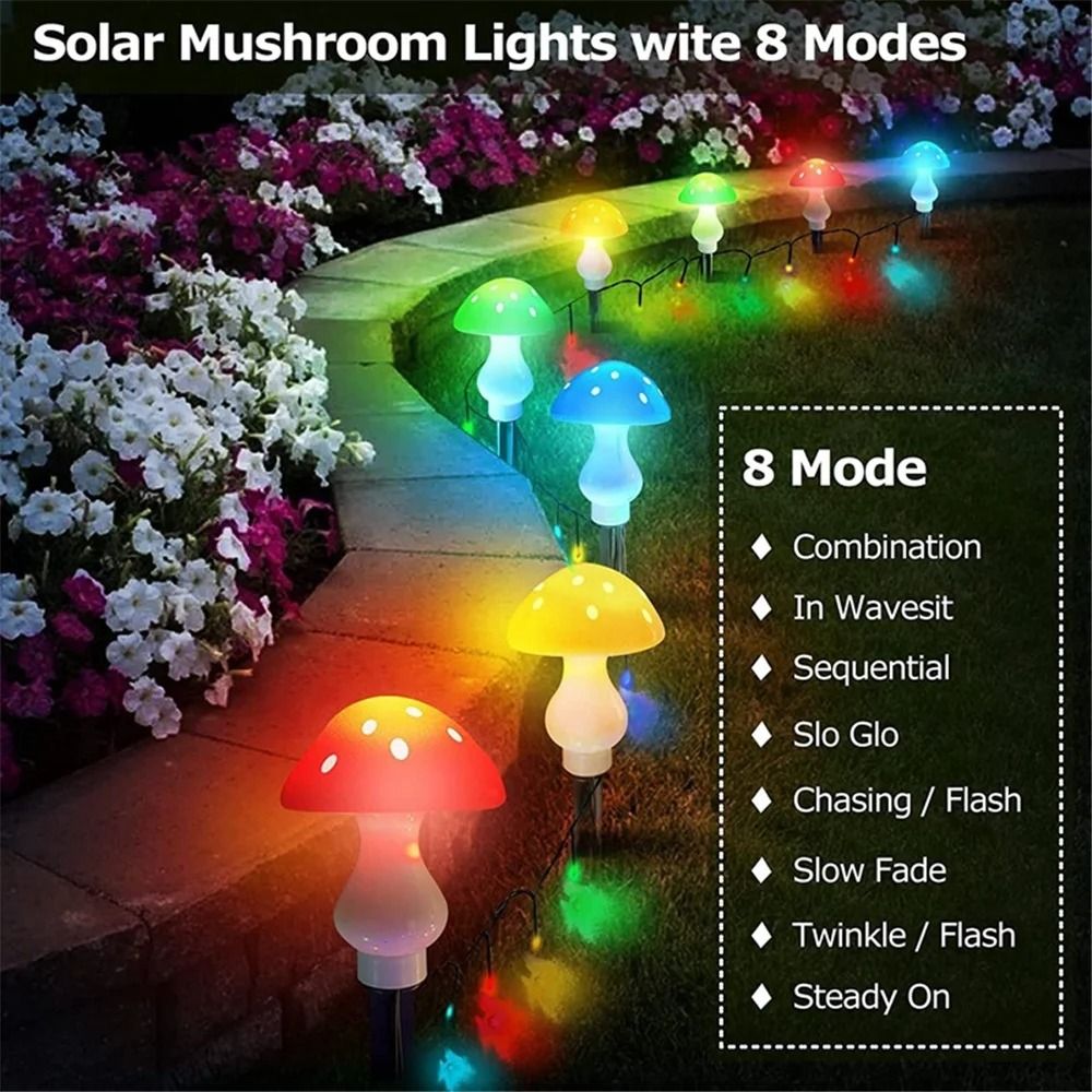 Solar Mushroom Garden Stake Lights 8Mode Waterproof Outdoor Landscape Decor For Yard Pathway 2
