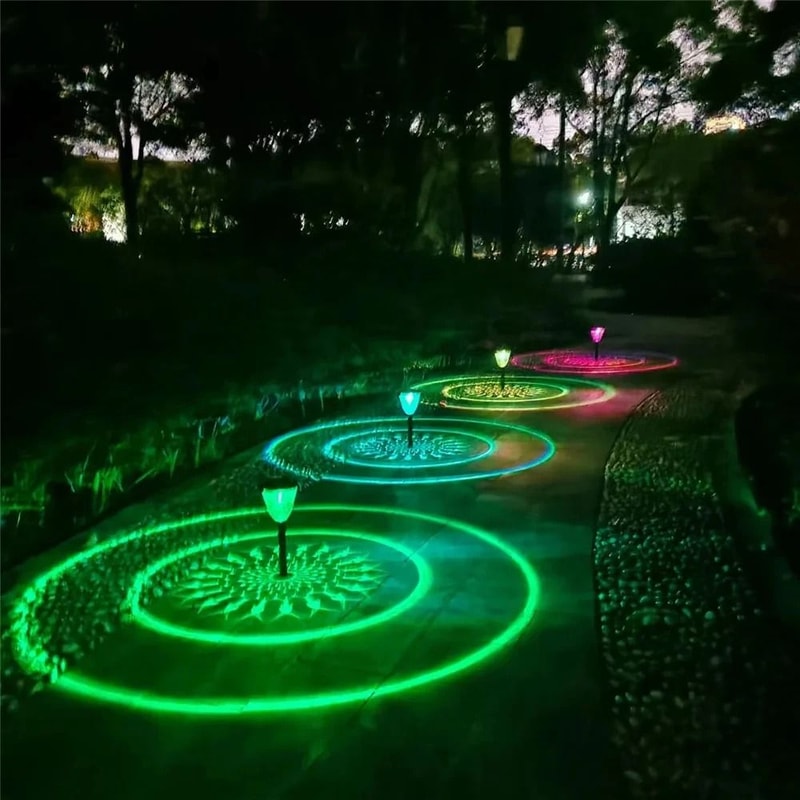 Solar Pathway Circle Pattern Lights Waterproof Outdoor LED Landscape Lighting For Yard Walkway 8