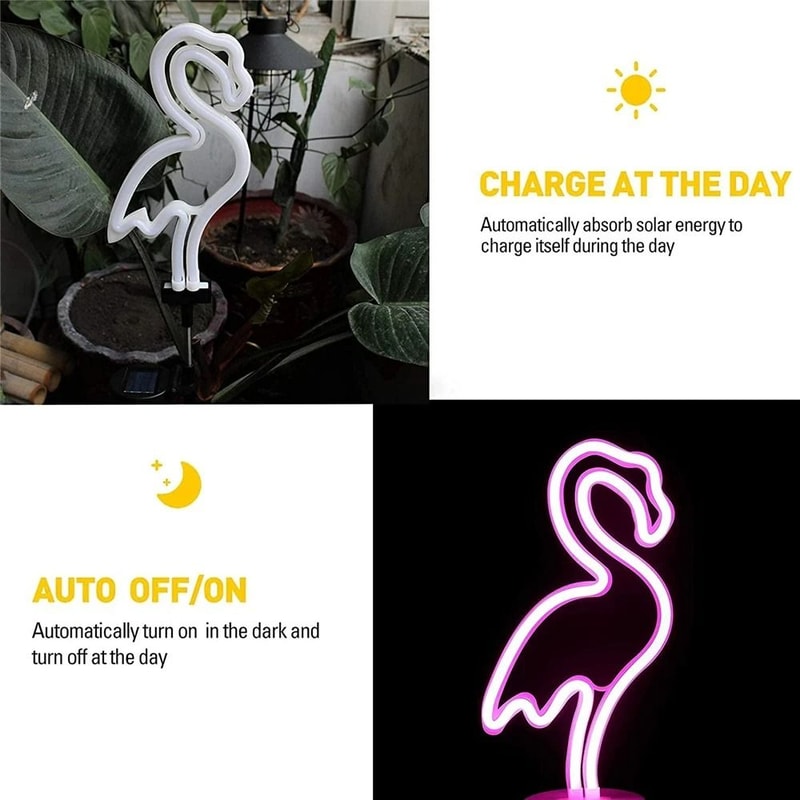 Solar Neon Flamingo Garden Decor Waterproof Outdoor LED Landscape Night Light For Yards Lawns 3