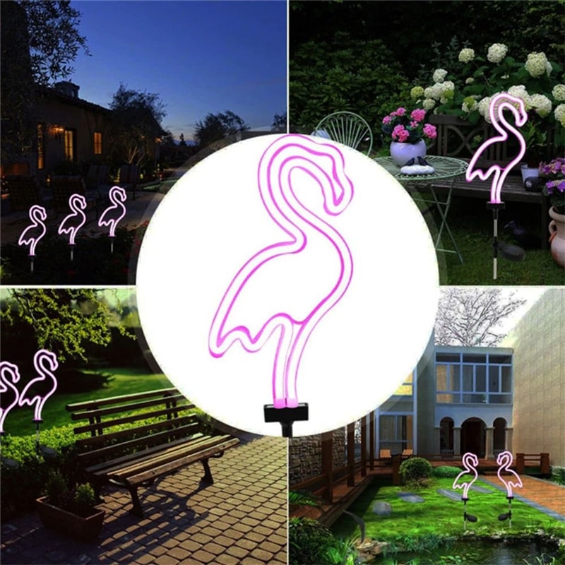 Solar Neon Flamingo Garden Decor Waterproof Outdoor LED Landscape Night Light For Yards Lawns 5