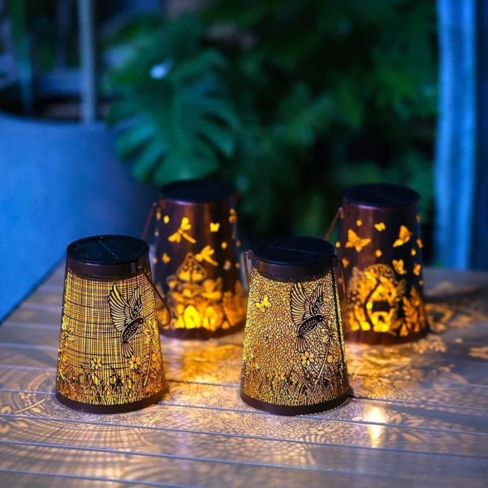 Solar Hollow Iron Hummingbird Lantern Waterproof Outdoor Courtyard Garden Projection Decor 0