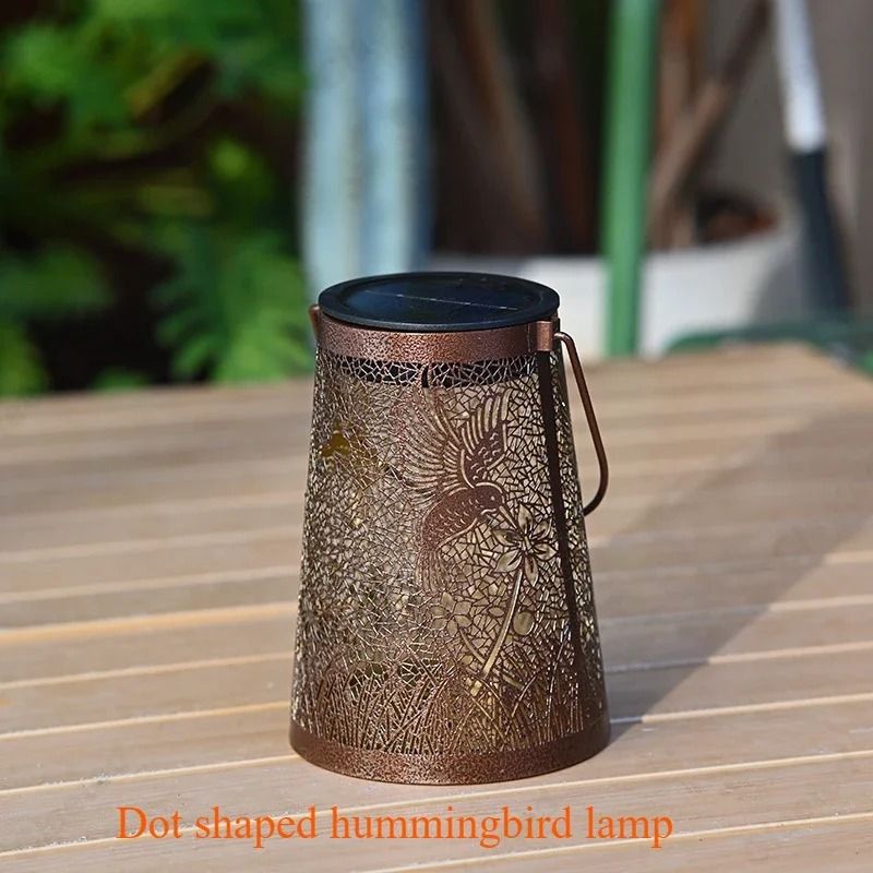 Solar Hollow Iron Hummingbird Lantern Waterproof Outdoor Courtyard Garden Projection Decor 6