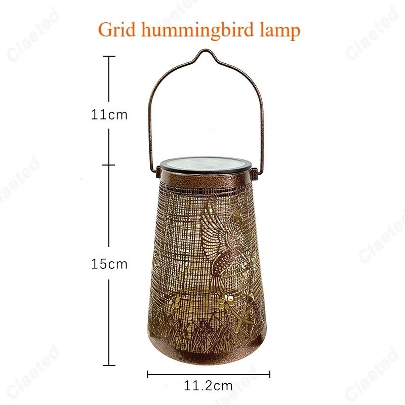 Solar Hollow Iron Hummingbird Lantern Waterproof Outdoor Courtyard Garden Projection Decor 7