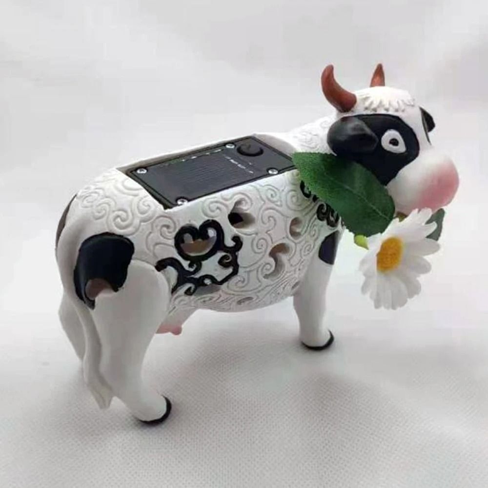 Solar Cow Garden Statue Light HandPainted Resin Animal Ornament For Indoor Outdoor Decor 2