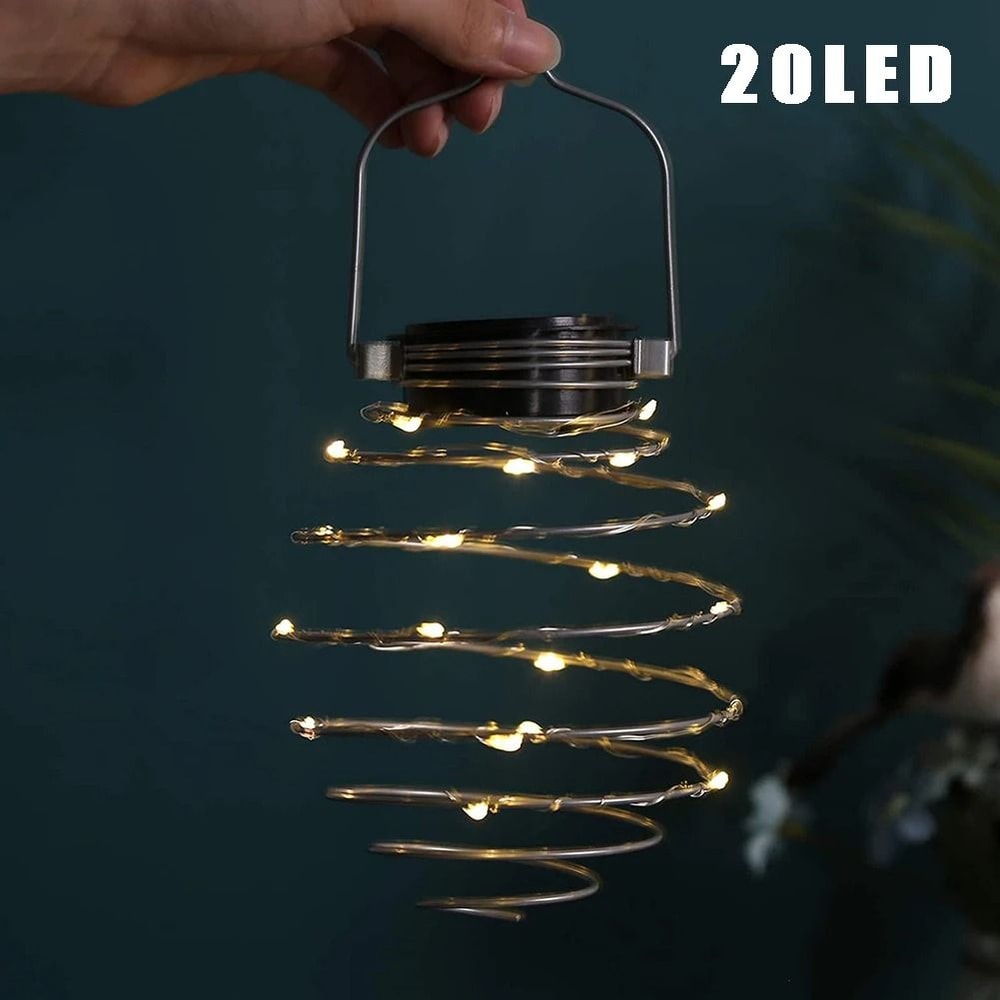 Solar Spiral Iron Art Lantern Decorative 20LED Hanging Fairy Lamp For Garden Patio 9