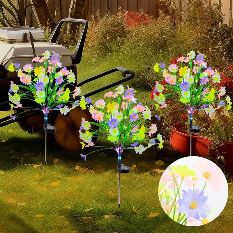Solar Powered Chrysanthemum Stake Lights RGB Waterproof Outdoor Landscape Lighting For Garden Pat 0