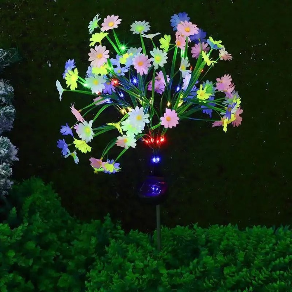 Solar Powered Chrysanthemum Stake Lights RGB Waterproof Outdoor Landscape Lighting For Garden Pat 2