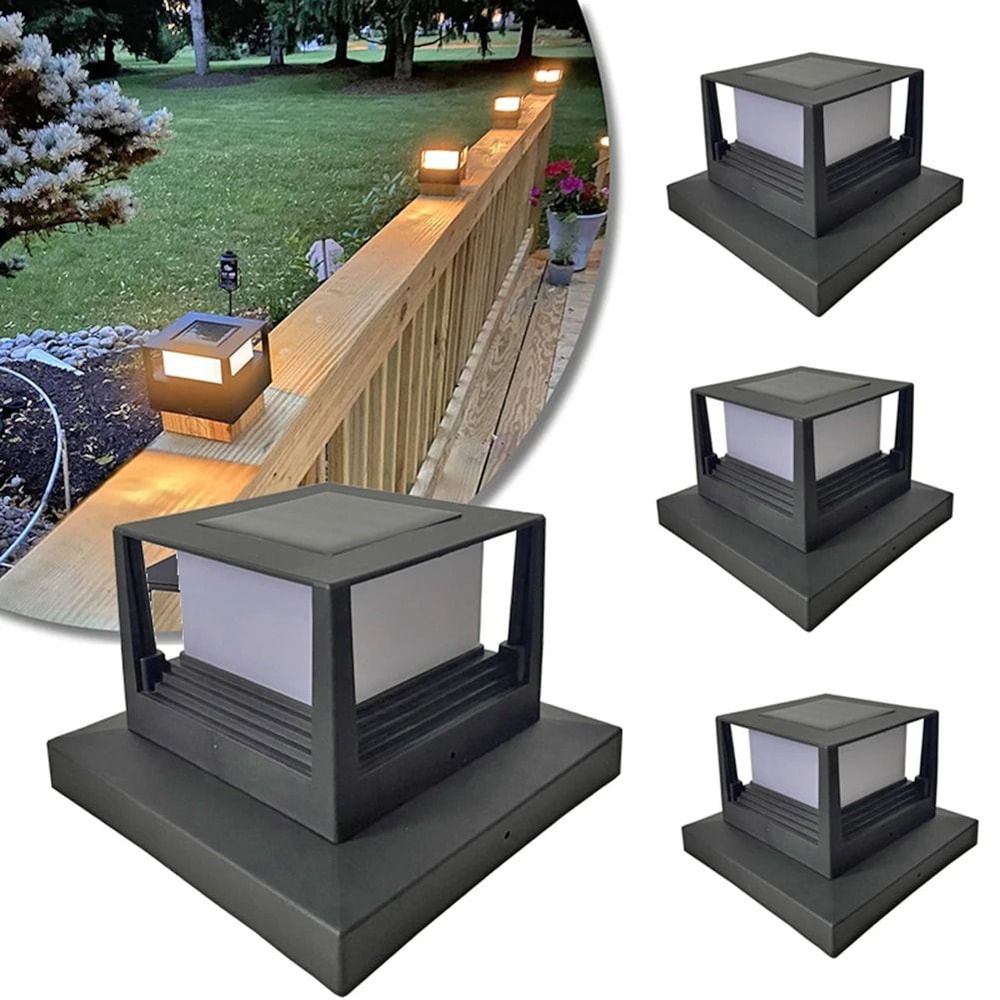 LED Solar Pillar Light Waterproof Outdoor Column Fence Post Lamp With DualColor Switching 0