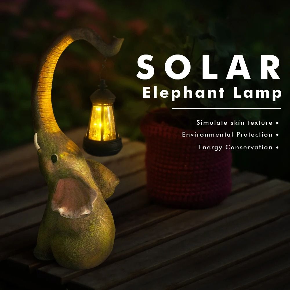 Solar Resin Elephant Statue Garden Light Retro Waterproof Landscape Courtyard Patio Walkway Lamp 2