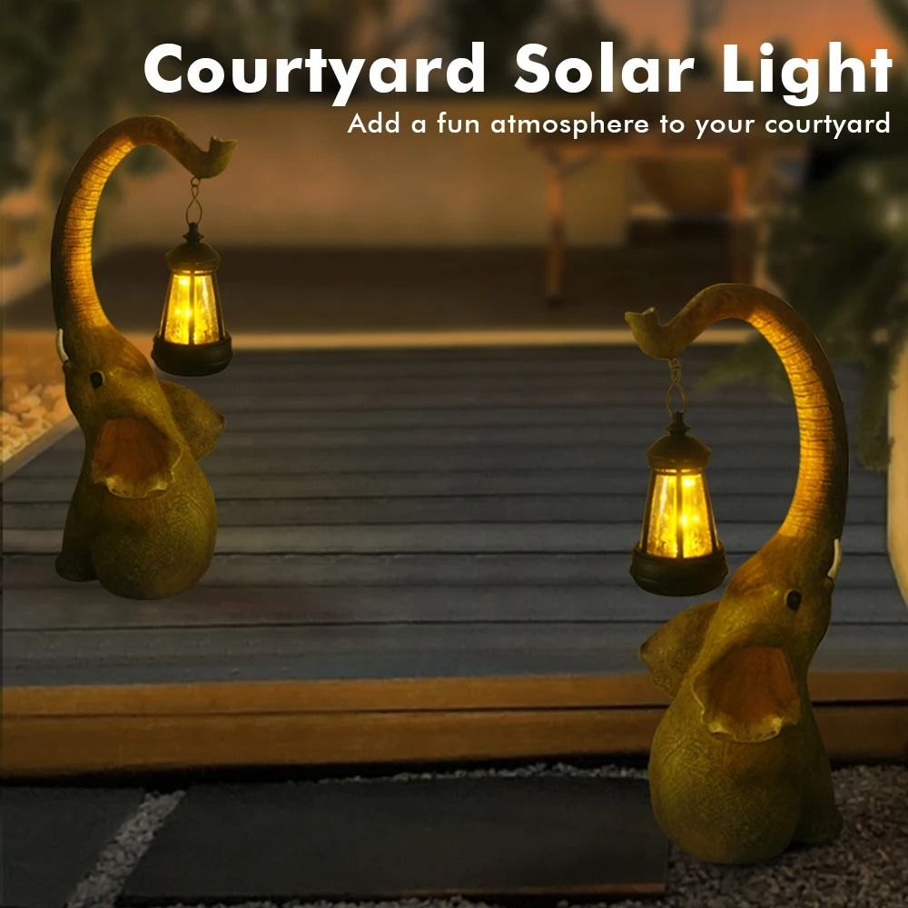 Solar Resin Elephant Statue Garden Light Retro Waterproof Landscape Courtyard Patio Walkway Lamp 3
