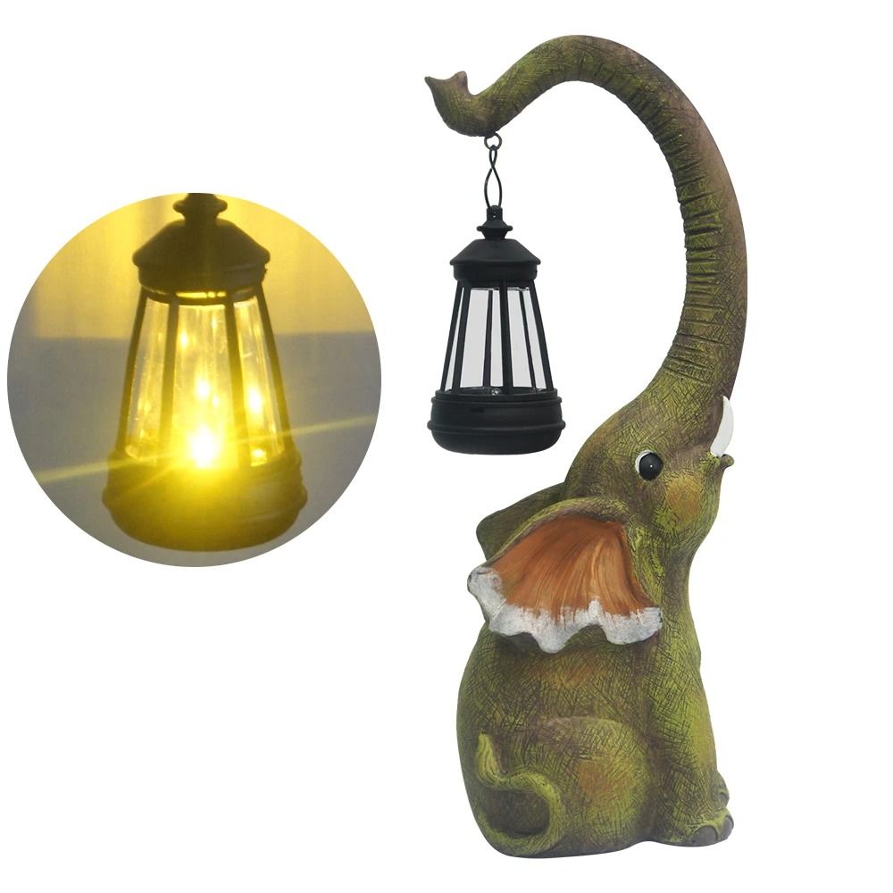 Solar Resin Elephant Statue Garden Light Retro Waterproof Landscape Courtyard Patio Walkway Lamp 6