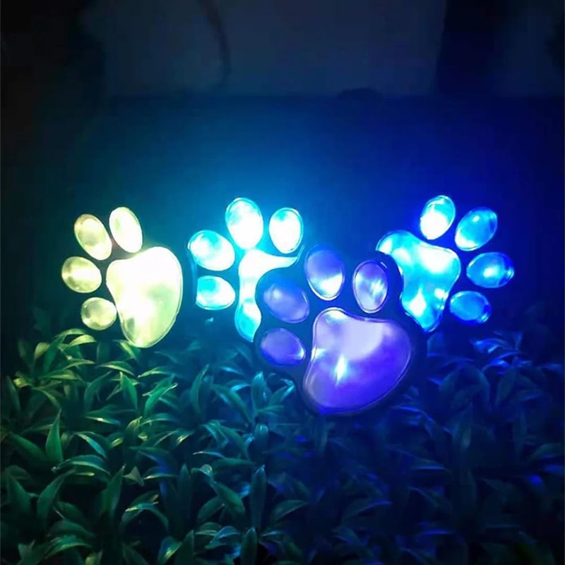 Solar Paw Print Landscape Lights IP65 Waterproof LED Stone Imitation Garden Yard Lamps 0