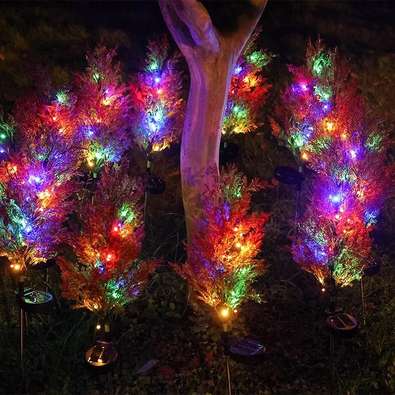 Solar Pine Christmas Stake Lights RGB Waterproof Outdoor Cypress Garden Decor Floral Ambiance Lig 4