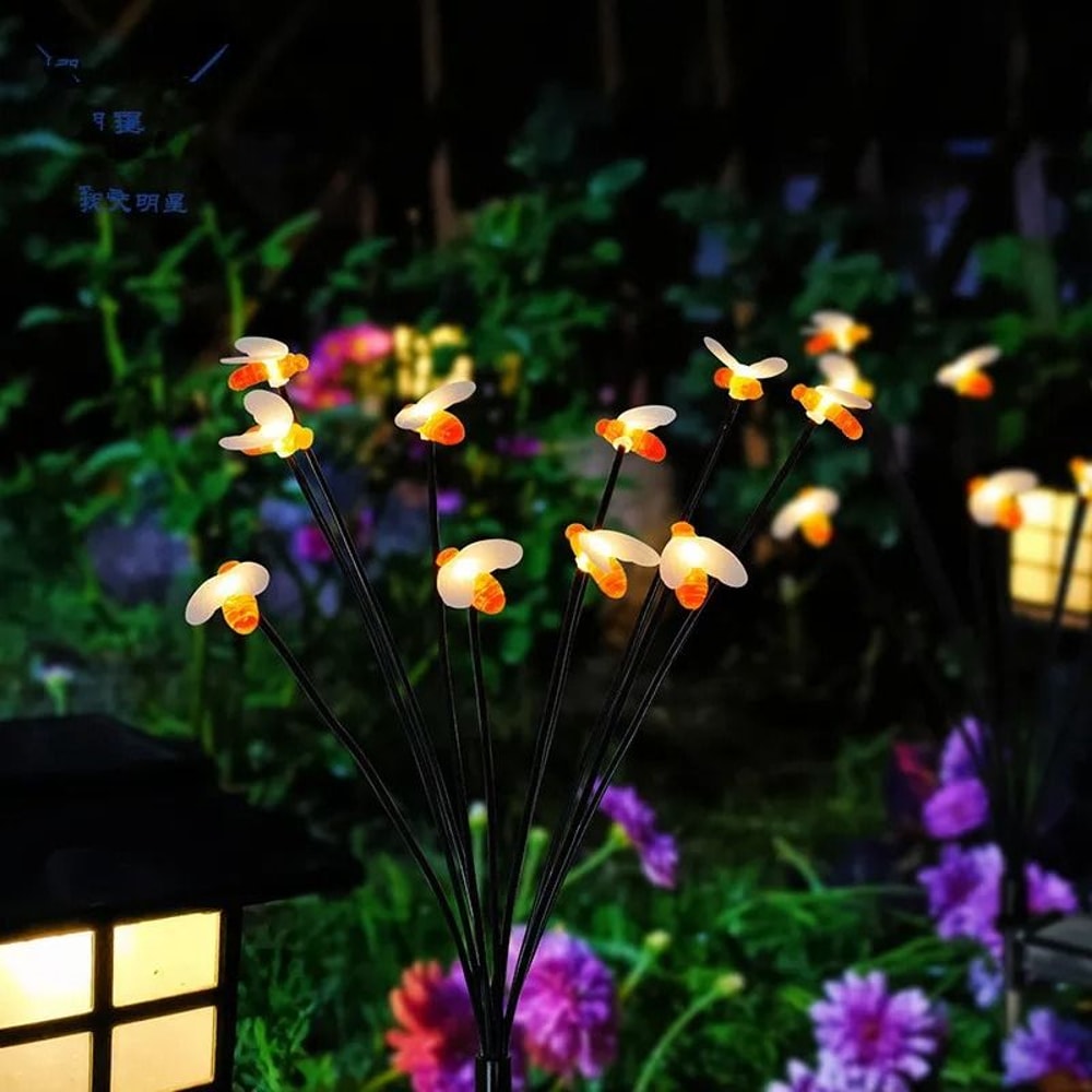 8LED Solar Bee Garden Lights Warm White Outdoor Decorative Bee String Lamp For Yard Pathway 2