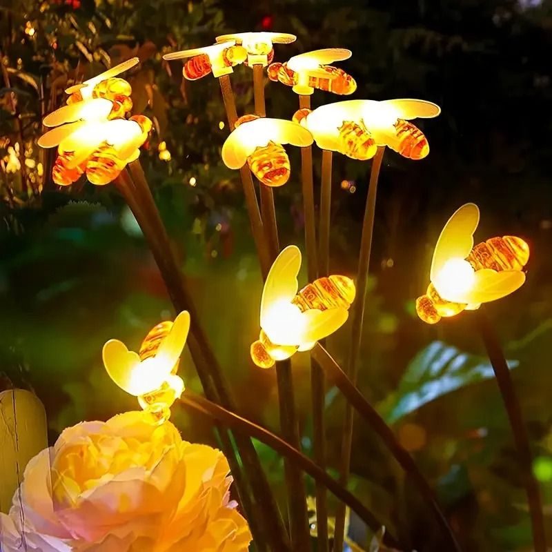 8LED Solar Bee Garden Lights Warm White Outdoor Decorative Bee String Lamp For Yard Pathway 3