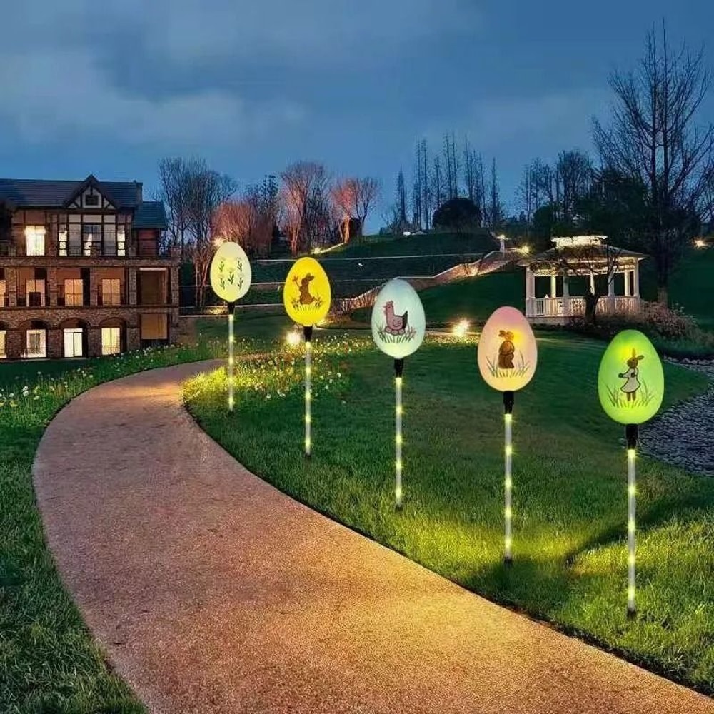 5Pack Solar Easter Egg Stake Lights 8Mode Waterproof Outdoor Garden Pathway Decorations 0