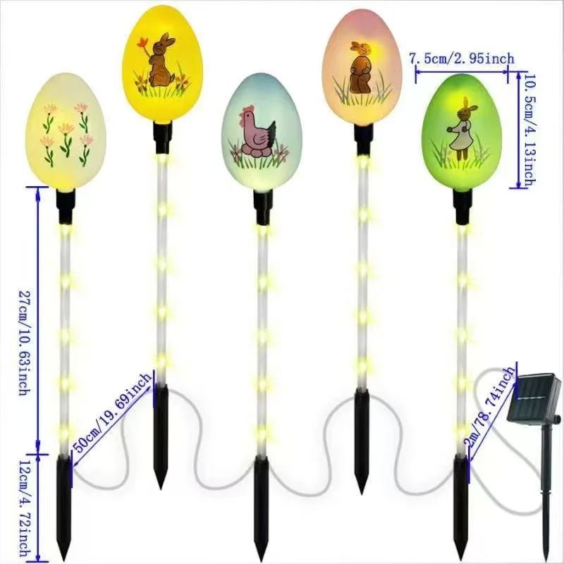 5Pack Solar Easter Egg Stake Lights 8Mode Waterproof Outdoor Garden Pathway Decorations 5