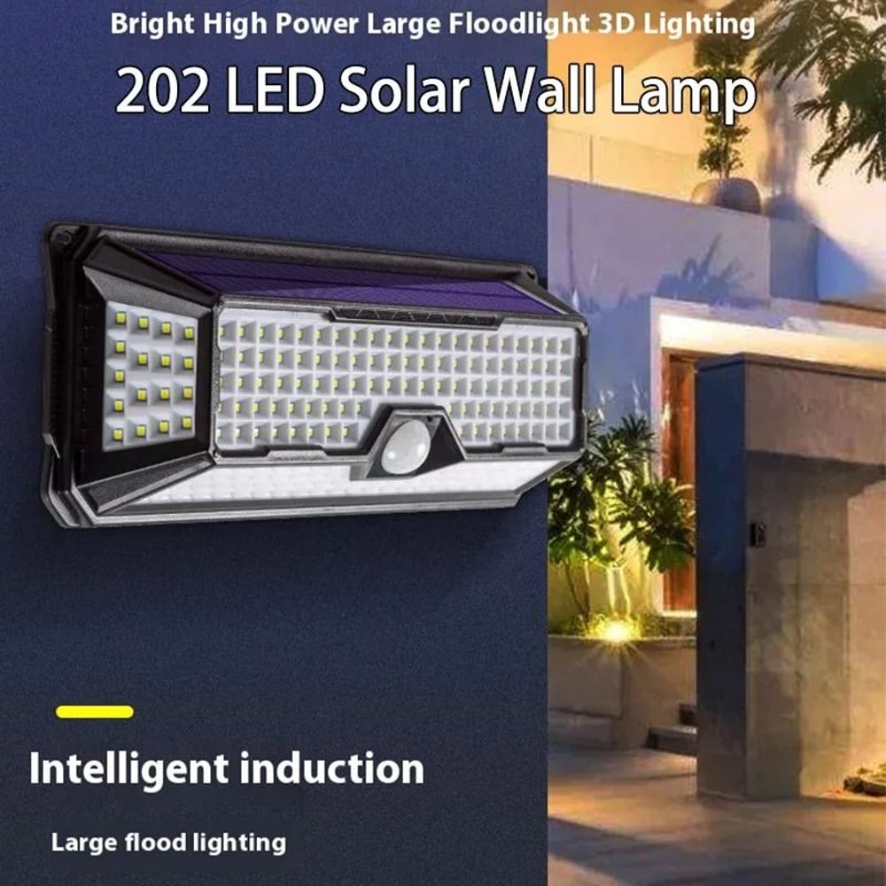 202LED Solar Induction Wall Lamp IP65 Waterproof Human Body Sensor Security Light With 3 Modes 0