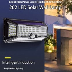 202-led solar induction wall lamp | ip65 waterproof human body sensor security light with 3 modes